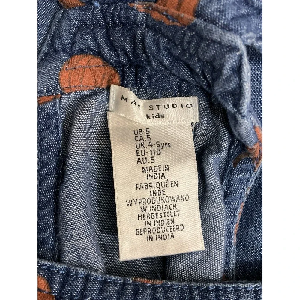 Max Studio Kids Denim Pumpkin Overall Dress 5 Blue Fall Halloween Cottagecore